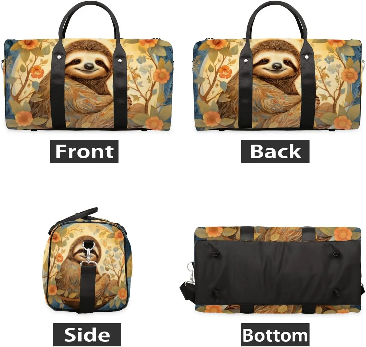 Cute Sloth Print Travel Duffel Bag for Women Men Waterproof Foldable Overnight Weekender Bag Large Capacity Sports Gym Bag