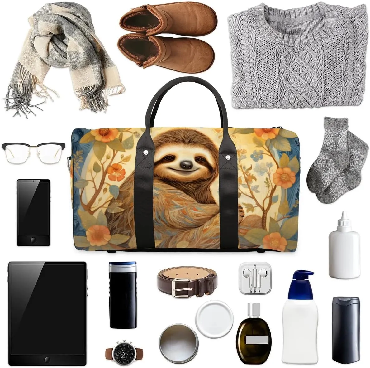 Cute Sloth Print Travel Duffel Bag for Women Men Waterproof Foldable Overnight Weekender Bag Large Capacity Sports Gym Bag