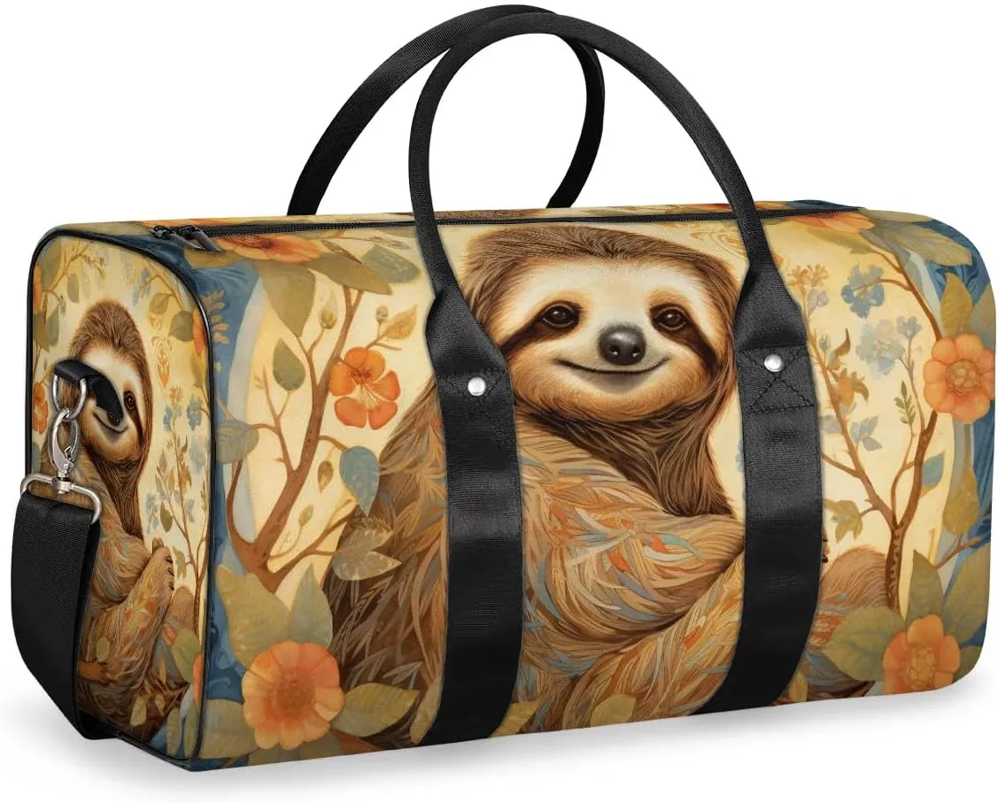 Cute Sloth Print Travel Duffel Bag for Women Men Waterproof Foldable Overnight Weekender Bag Large Capacity Sports Gym Bag