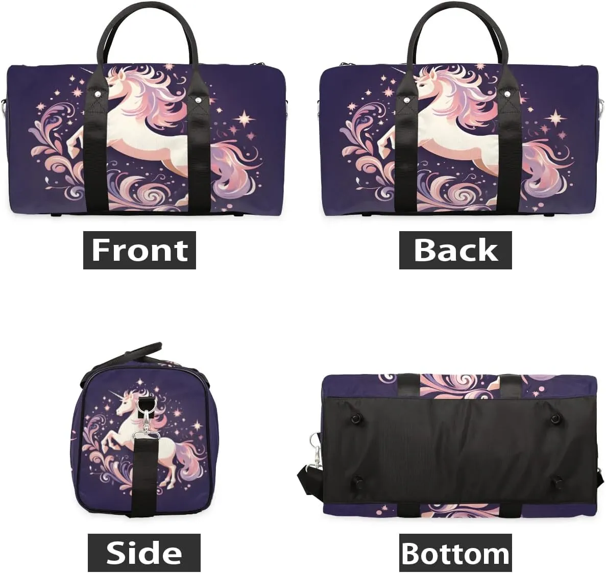 Cute Unicorn Travel Duffel Bag for Women Men Waterproof Foldable Overnight Weekender Bag Large Capacity Sports Gym Bag