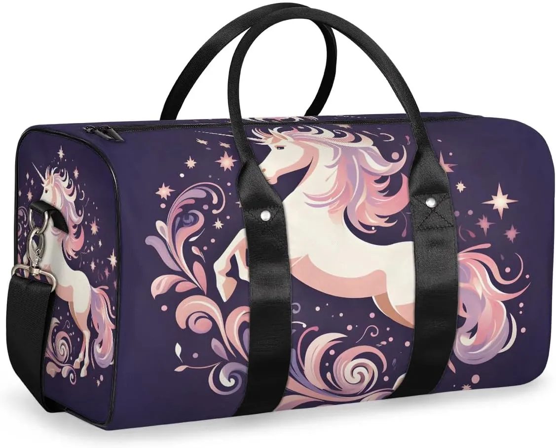 Cute Unicorn Travel Duffel Bag for Women Men Waterproof Foldable Overnight Weekender Bag Large Capacity Sports Gym Bag