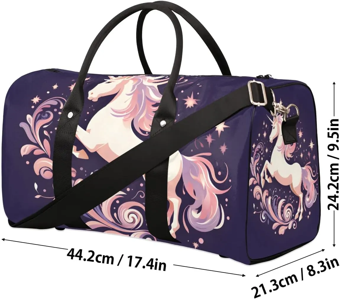 Cute Unicorn Travel Duffel Bag for Women Men Waterproof Foldable Overnight Weekender Bag Large Capacity Sports Gym Bag