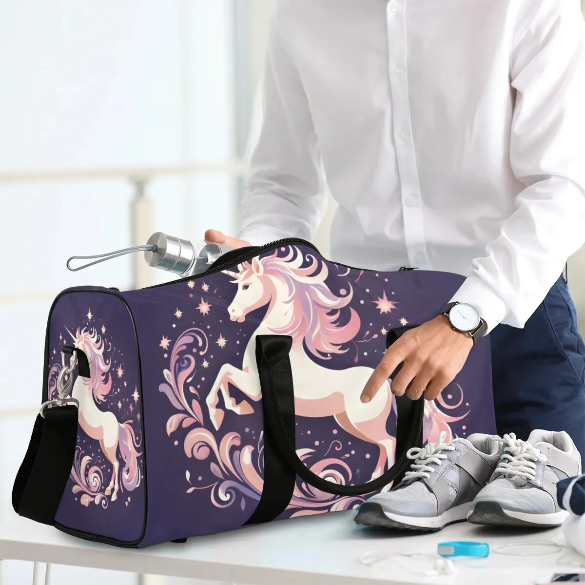 Cute Unicorn Travel Duffel Bag for Women Men Waterproof Foldable Overnight Weekender Bag Large Capacity Sports Gym Bag