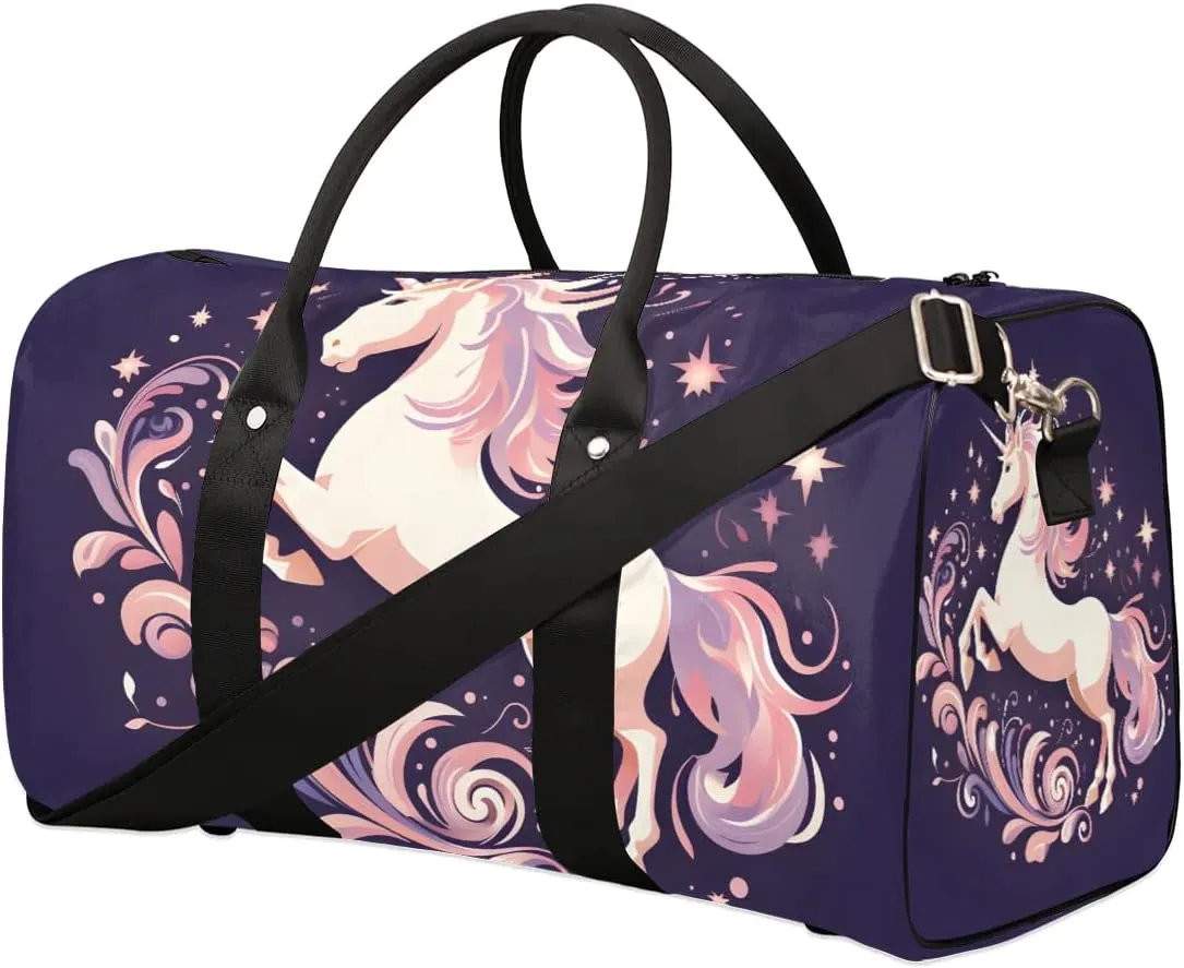 Cute Unicorn Travel Duffel Bag for Women Men Waterproof Foldable Overnight Weekender Bag Large Capacity Sports Gym Bag