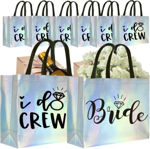 CUTERUI GIFTED 8 Pieces Iridescent I Do Crew and Bride Non-Woven Gift Bags for Bridesmaid, Bridal Party, Bachelorette Favors, Wedding Party Gifts