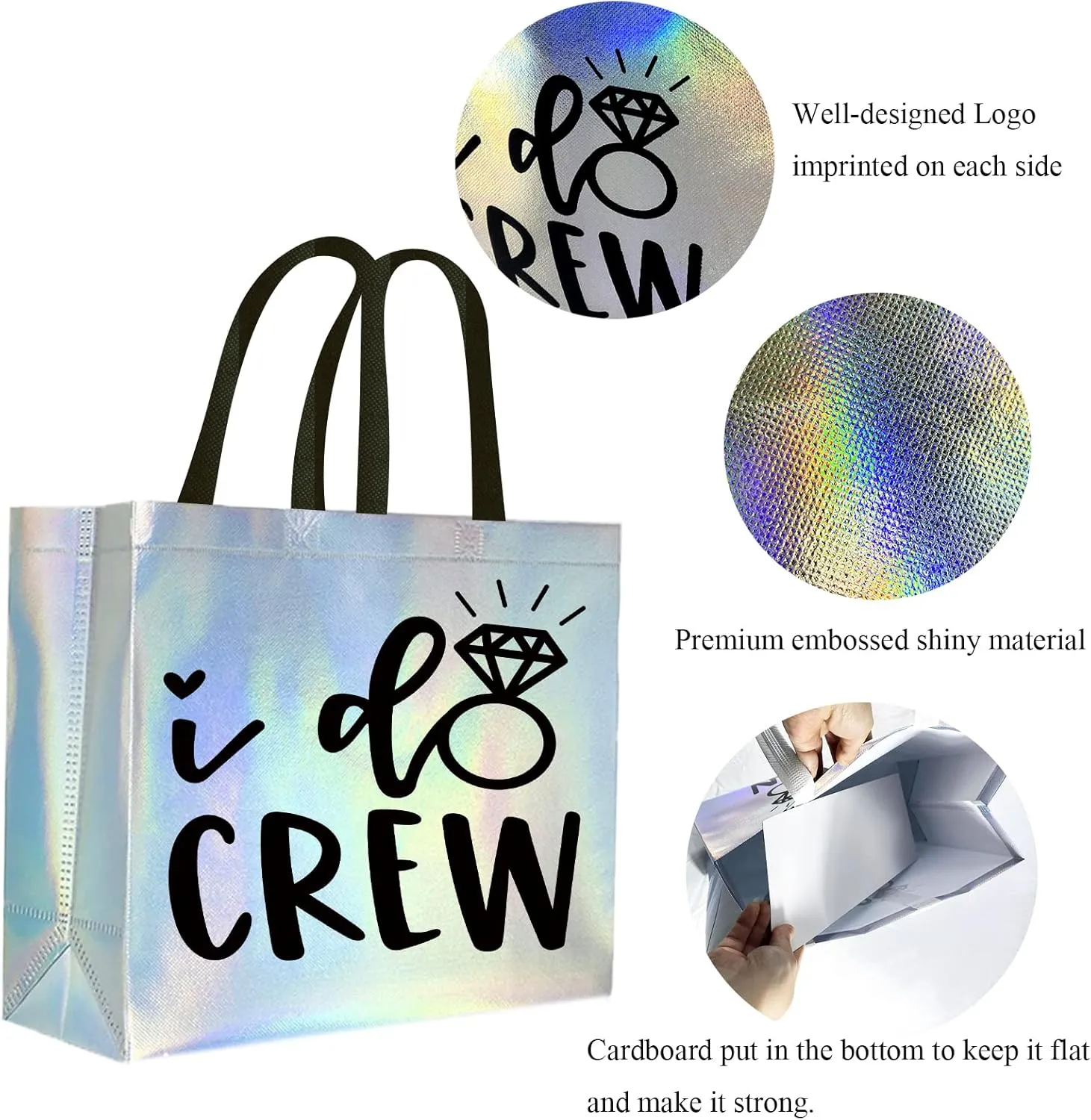 CUTERUI GIFTED 8 Pieces Iridescent I Do Crew and Bride Non-Woven Gift Bags for Bridesmaid, Bridal Party, Bachelorette Favors, Wedding Party Gifts