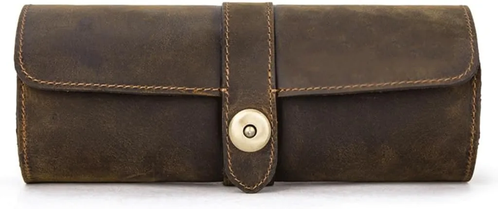 Cylindrical Three Pack Mechanical Watch Box In Cowhide Portable Watch Storage Box for Travel