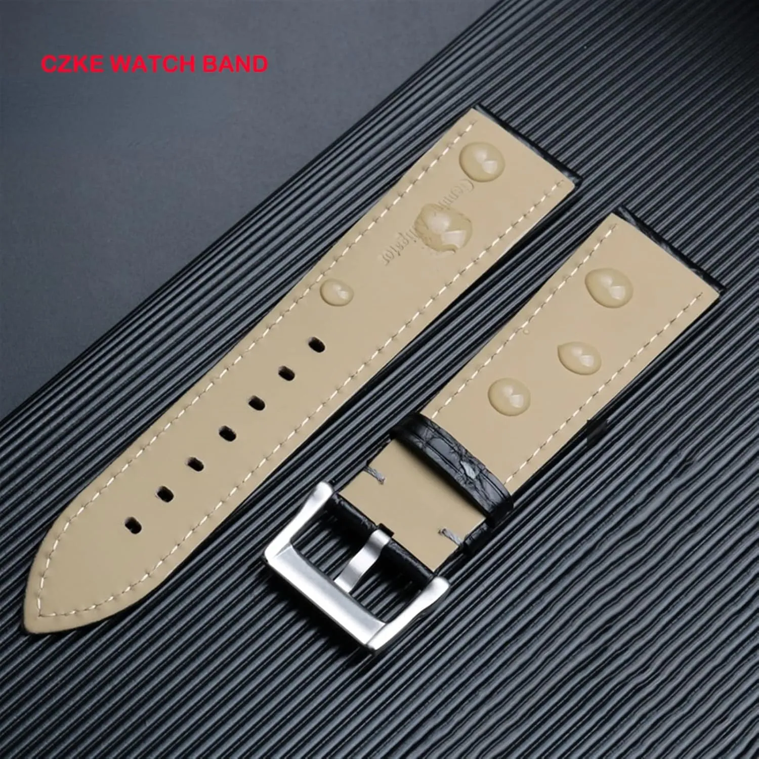 CZKE 23mm Crocodile Watch Strap Watchband for Blancpain 5000 5015 Fathoms Watch Black Blue Soft Strap Folding Buckle (Color : Black-Folding, Size : 23mm)