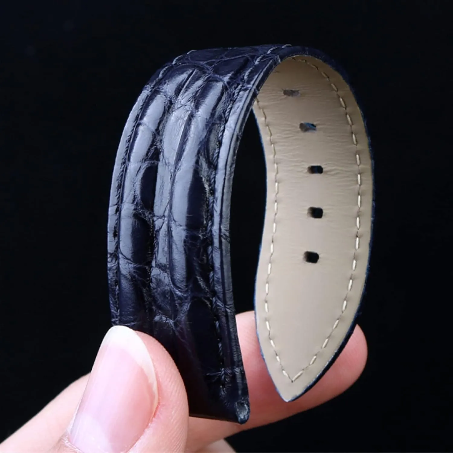 CZKE 23mm Crocodile Watch Strap Watchband for Blancpain 5000 5015 Fathoms Watch Black Blue Soft Strap Folding Buckle (Color : Black-Folding, Size : 23mm)