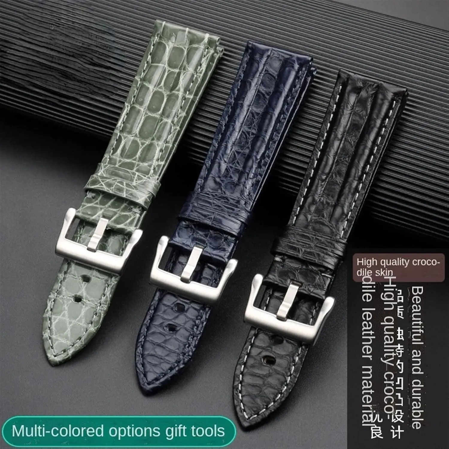 CZKE 23mm Crocodile Watch Strap Watchband for Blancpain 5000 5015 Fathoms Watch Black Blue Soft Strap Folding Buckle (Color : Black-Folding, Size : 23mm)