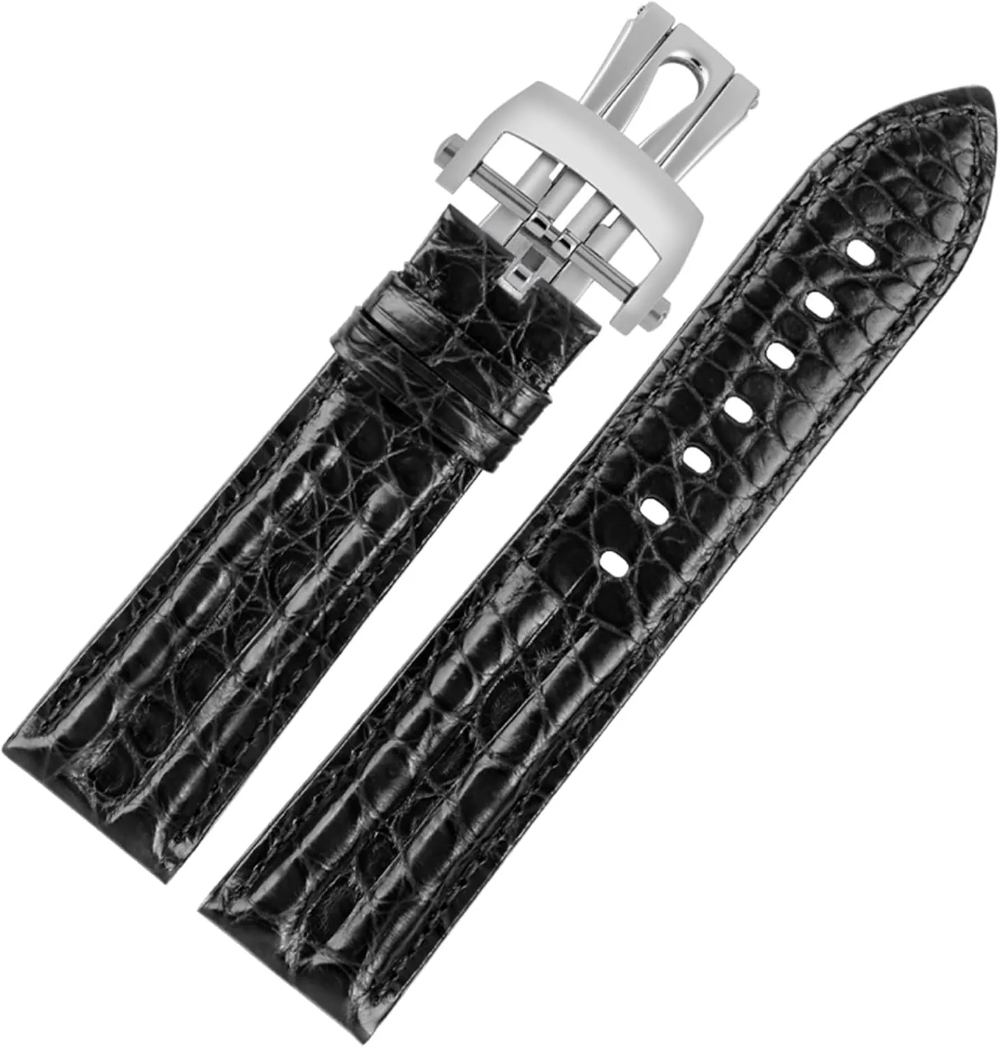 CZKE 23mm Crocodile Watch Strap Watchband for Blancpain 5000 5015 Fathoms Watch Black Blue Soft Strap Folding Buckle (Color : Black-Folding, Size : 23mm)