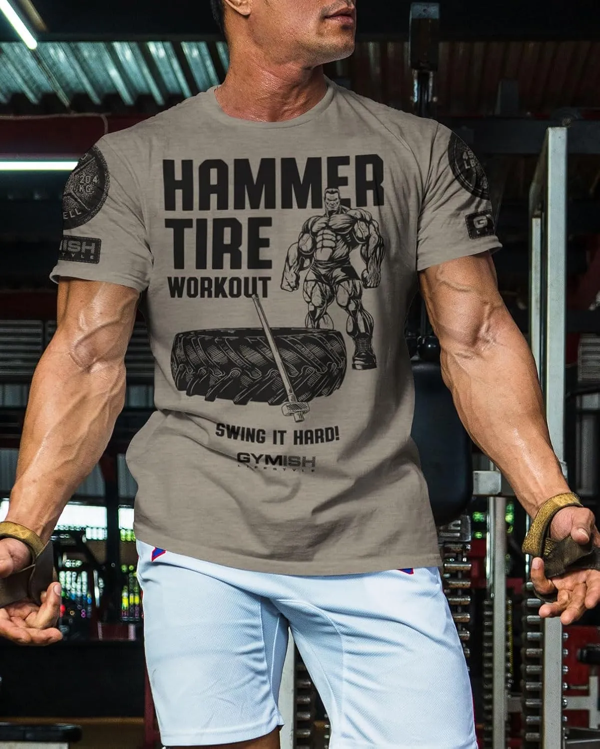 D R DETROIT REBELS Hammer Tire Workout Gym Shirt, Motivational Gym T-Shirt for Men