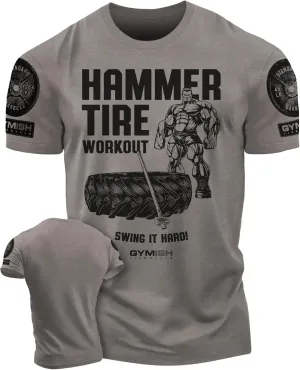 D R DETROIT REBELS Hammer Tire Workout Gym Shirt, Motivational Gym T-Shirt for Men