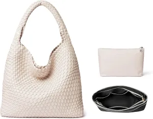 DAILANDO Fashion Woven Tote Bag For Women Soft Hobo Weave Shoulder Purse With Insert Organizer