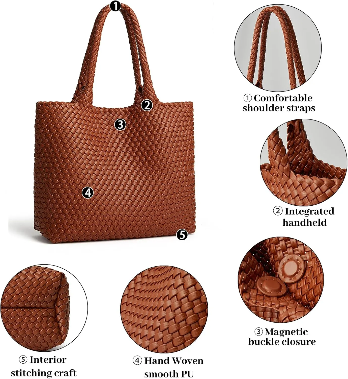 DAILANDO Fashion Woven Tote Bag For Women Soft Hobo Weave Shoulder Purse With Insert Organizer