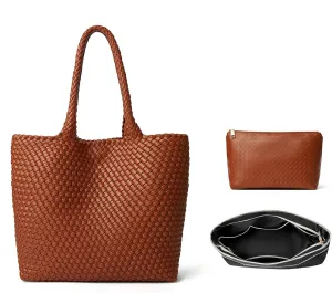 DAILANDO Fashion Woven Tote Bag For Women Soft Hobo Weave Shoulder Purse With Insert Organizer