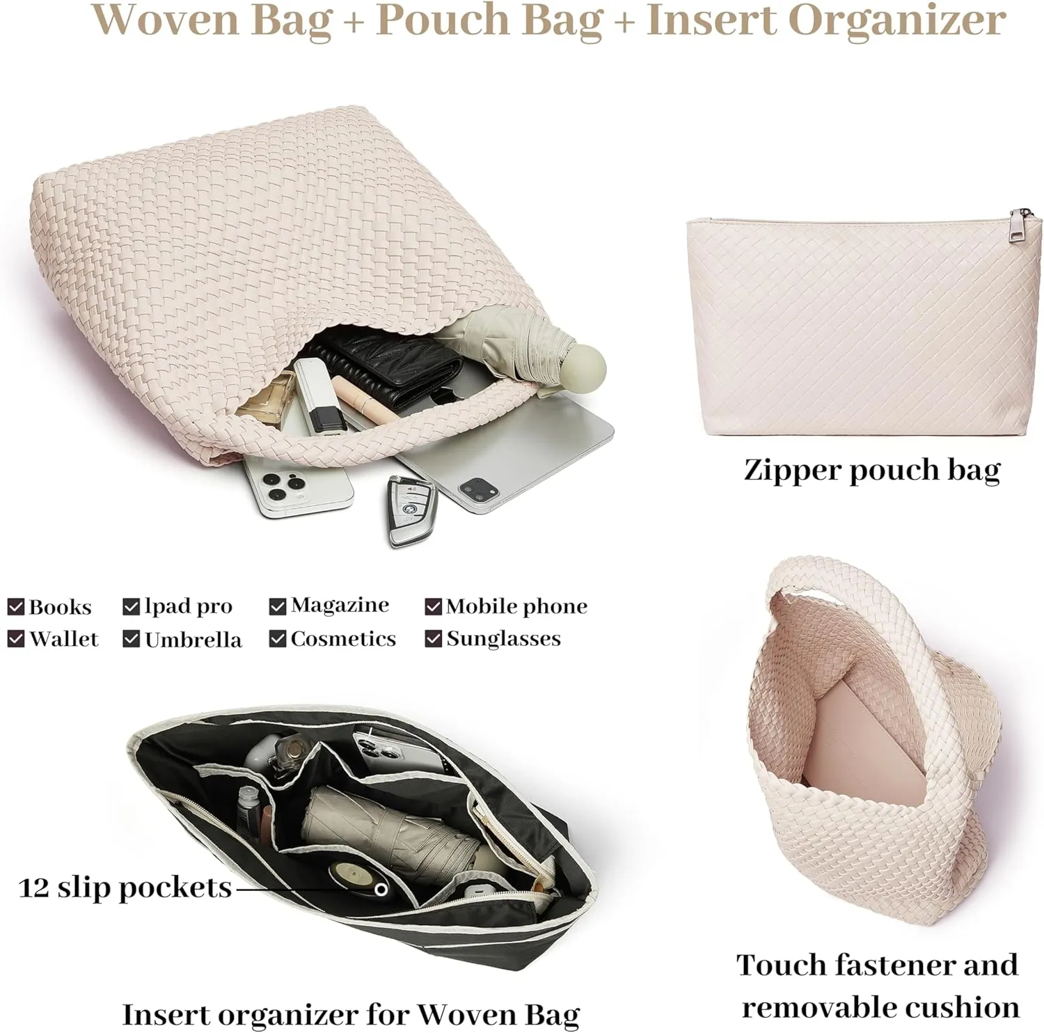 DAILANDO Fashion Woven Tote Bag For Women Soft Hobo Weave Shoulder Purse With Insert Organizer