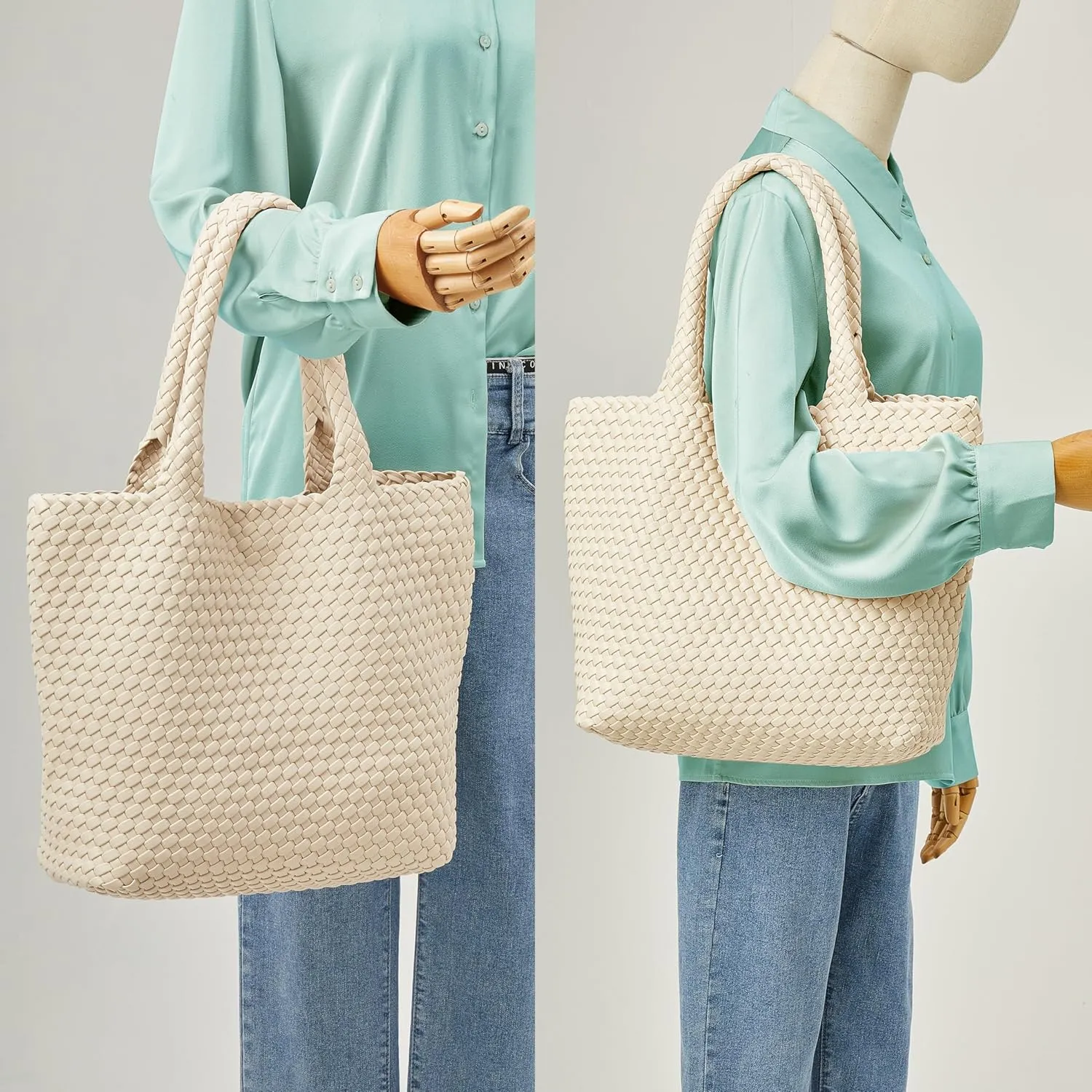 DAILANDO Fashion Woven Tote Bag For Women Soft Hobo Weave Shoulder Purse With Insert Organizer