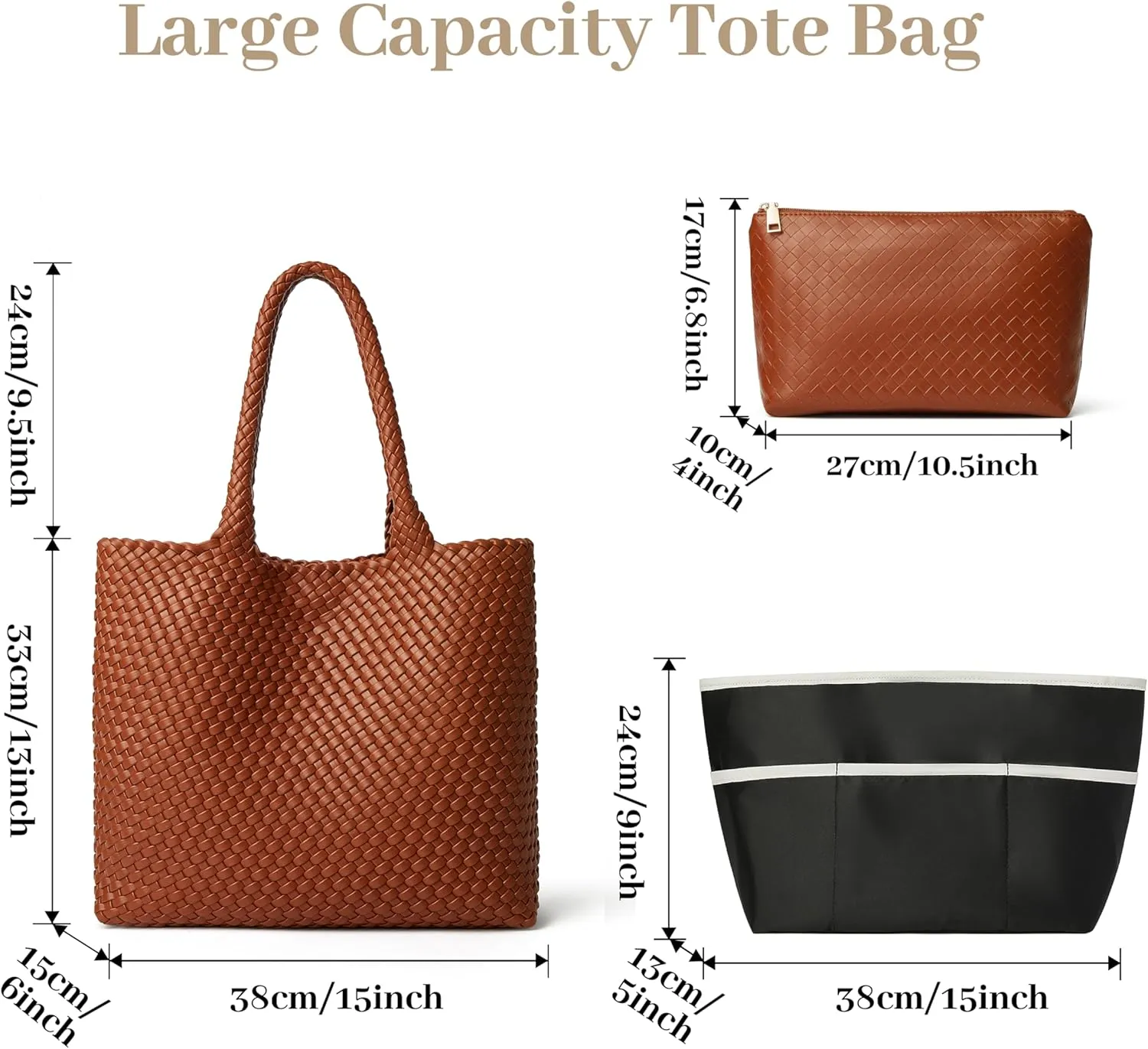 DAILANDO Fashion Woven Tote Bag For Women Soft Hobo Weave Shoulder Purse With Insert Organizer