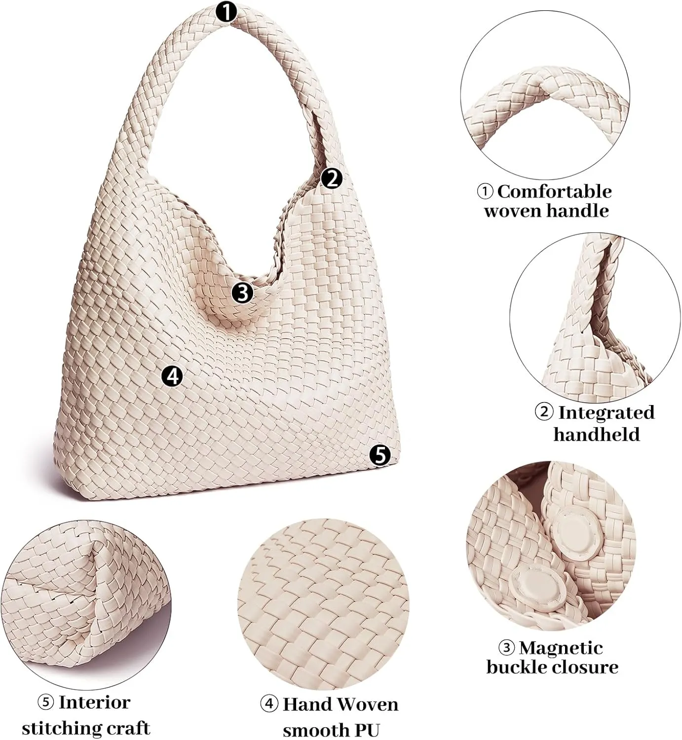 DAILANDO Fashion Woven Tote Bag For Women Soft Hobo Weave Shoulder Purse With Insert Organizer