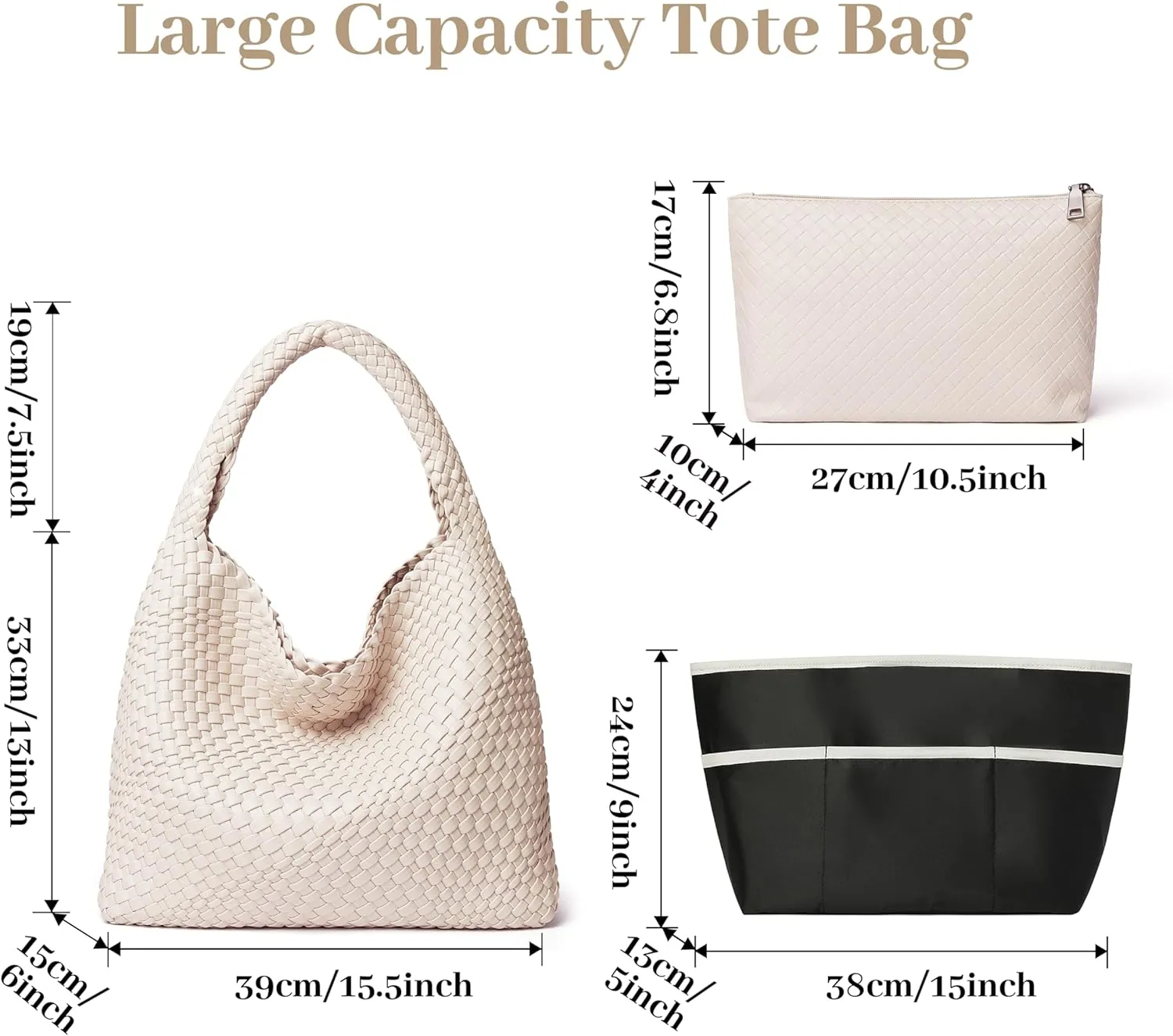 DAILANDO Fashion Woven Tote Bag For Women Soft Hobo Weave Shoulder Purse With Insert Organizer