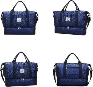 Dark Blue Portable Travel Bag with Dry and Wet Separation, Sports Fitness Shoulder Bag with Shoe Compartment and Lightweight Single Strap Storage Pouch