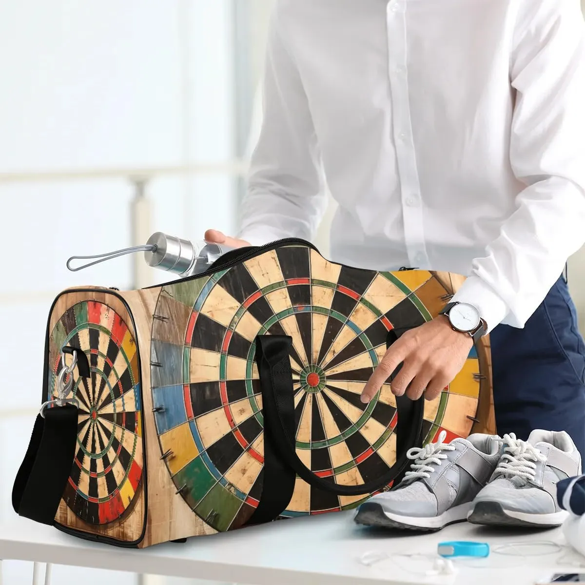 Dart Board Pattern Travel Duffel Bag for Women Men Waterproof Foldable Overnight Weekender Bag Large Capacity Sports Gym Bag