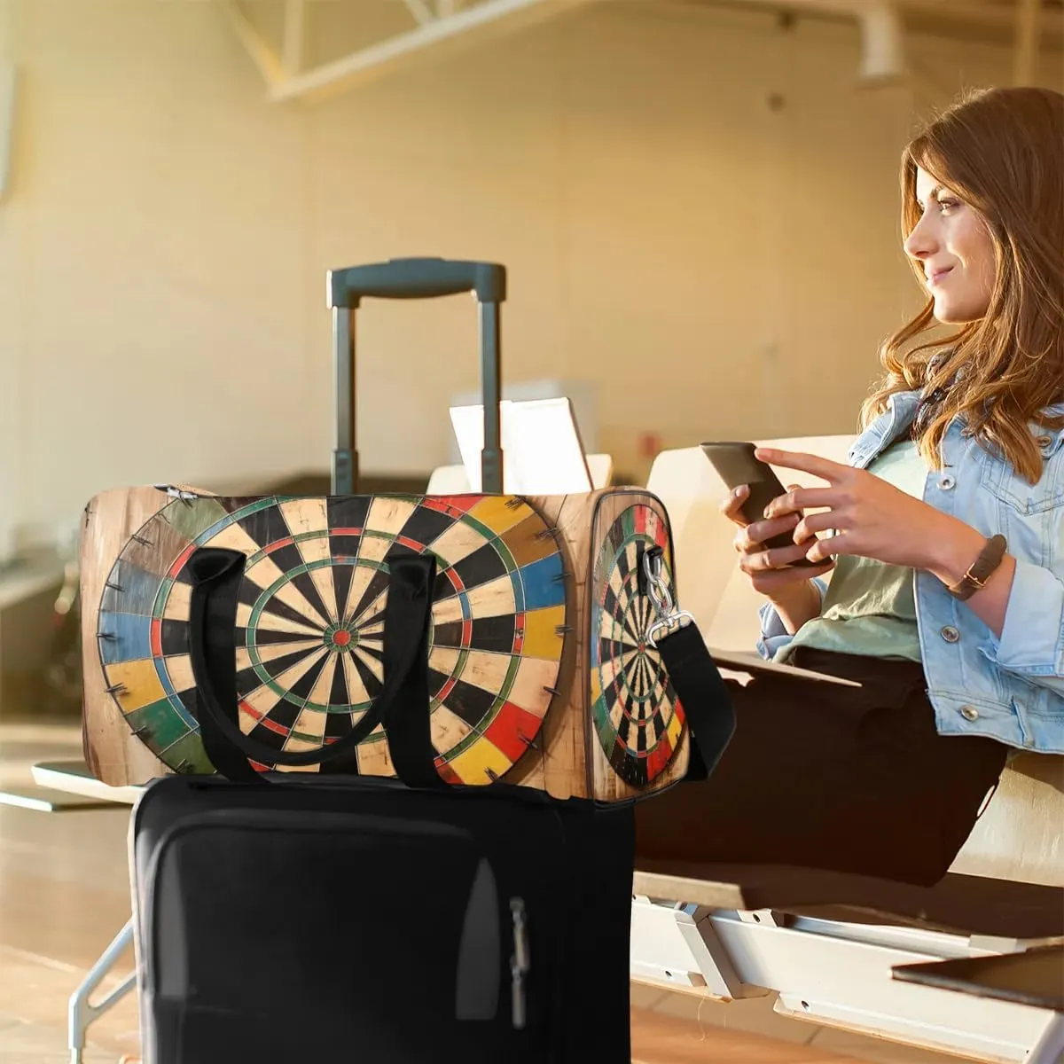 Dart Board Pattern Travel Duffel Bag for Women Men Waterproof Foldable Overnight Weekender Bag Large Capacity Sports Gym Bag