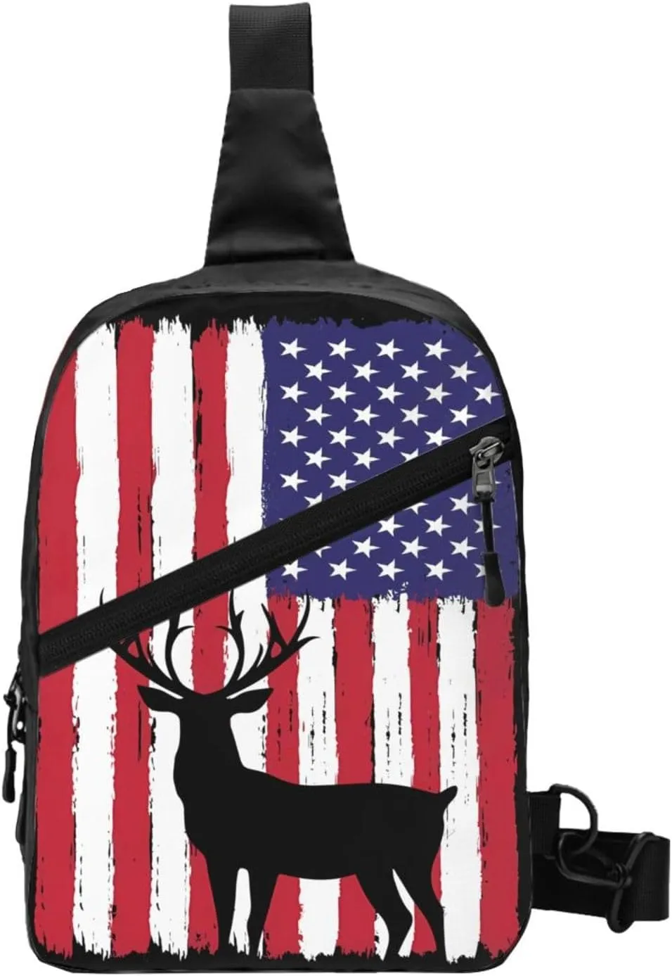 Deer Hunting American Flag Portable Sling Bags Packable Crossbody Bag Foldable Sport Daypack Reusable Shoulder Backpack Diagonally Chest Bag for Workout Travel