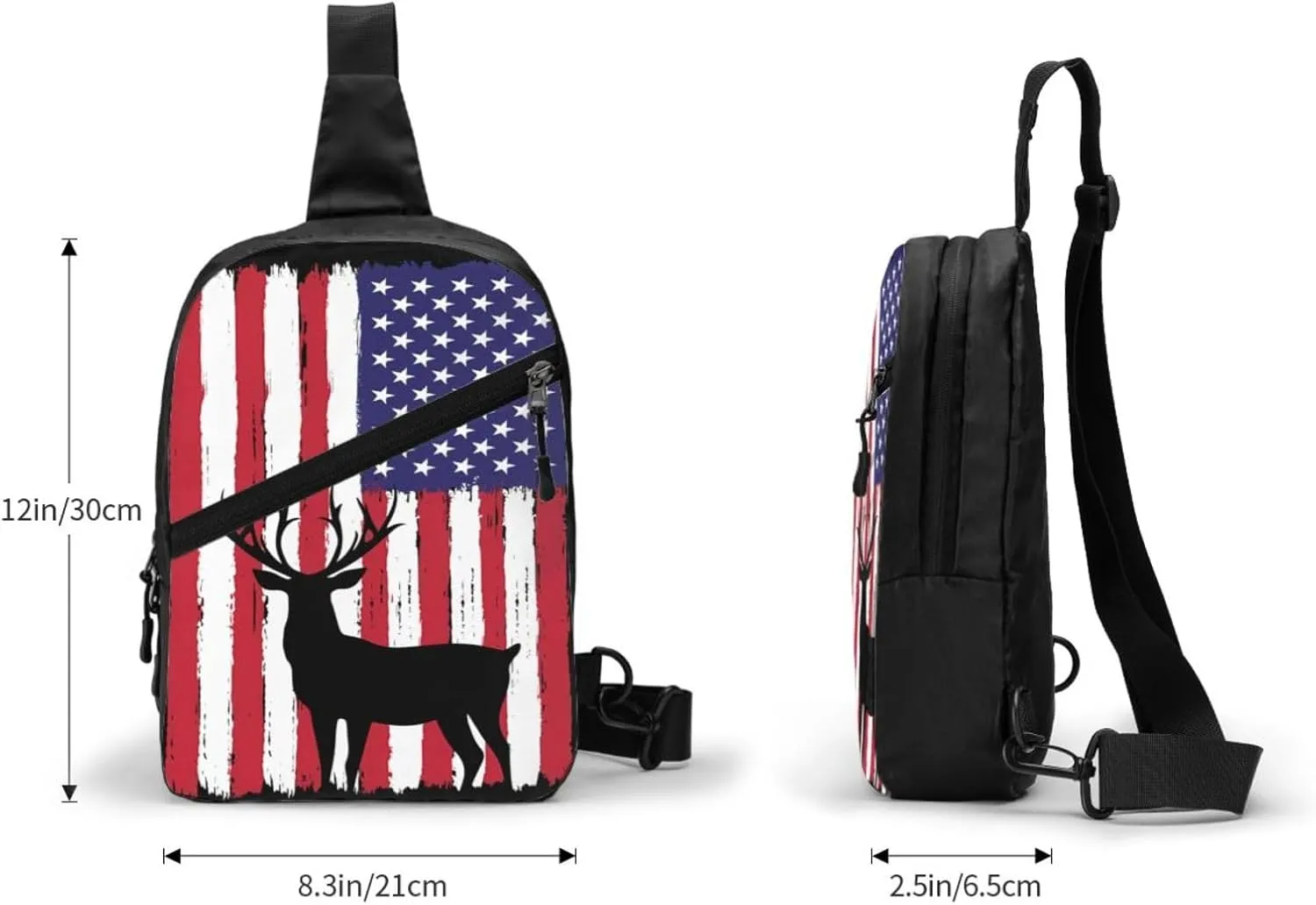 Deer Hunting American Flag Portable Sling Bags Packable Crossbody Bag Foldable Sport Daypack Reusable Shoulder Backpack Diagonally Chest Bag for Workout Travel