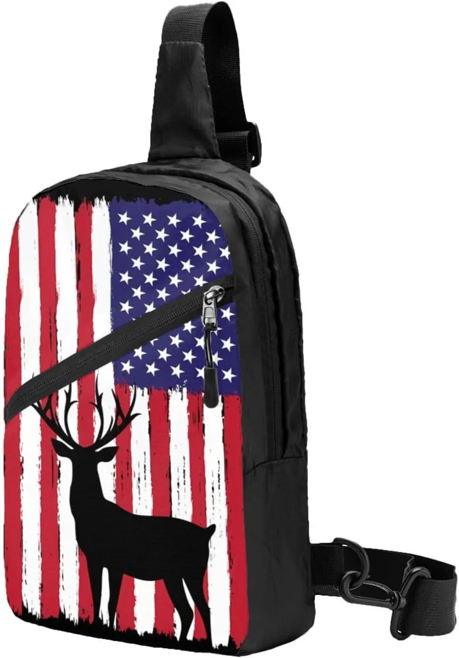 Deer Hunting American Flag Portable Sling Bags Packable Crossbody Bag Foldable Sport Daypack Reusable Shoulder Backpack Diagonally Chest Bag for Workout Travel