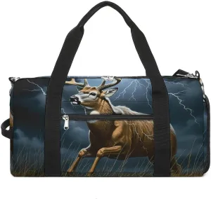 Deer Thunder Funny Gym Bag Travel Duffel Bags Carry On Weekender Overnight Bag for Women Men