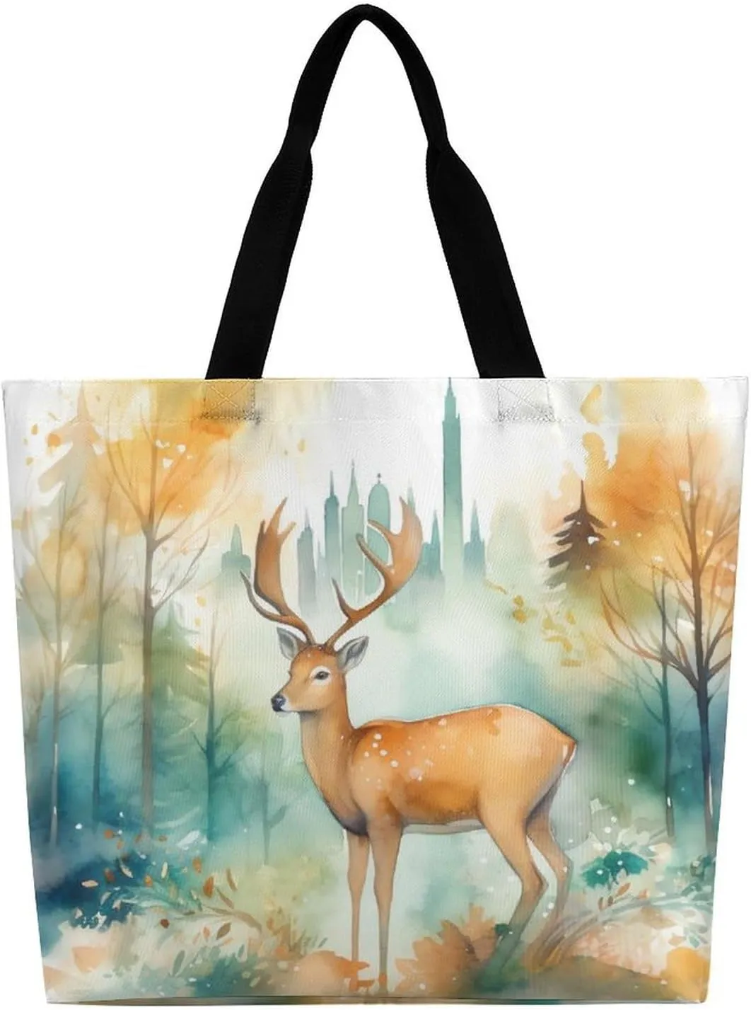 Deer Tote Bag Large Women Casual Shoulder Bag Reusable Grocery Bag Fasion Handbag for Office Shopping Travel