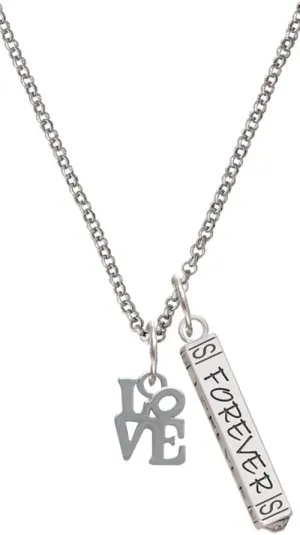 Delight Jewelry Silvertone Mini Love in Square Silvertone Forever Bar Charm Necklace, 23"