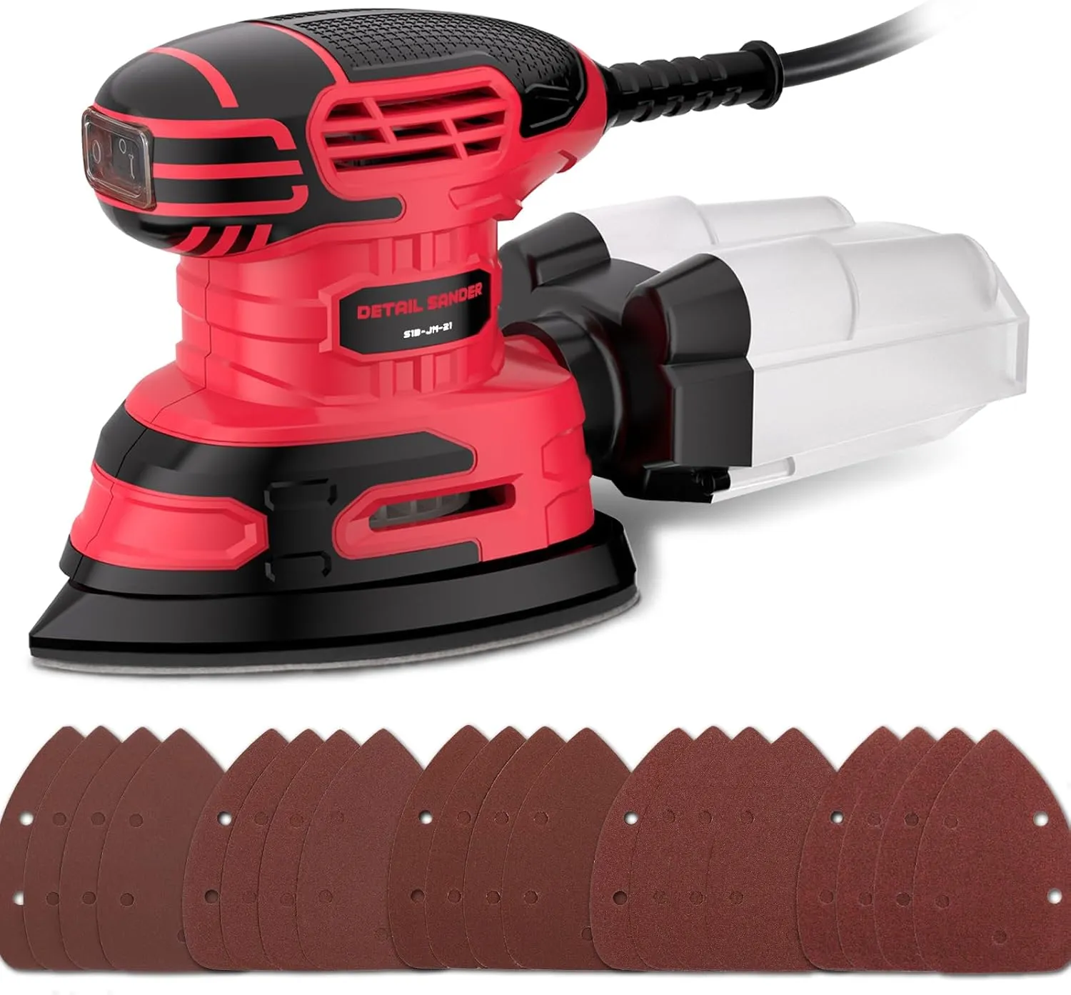 Detail Sander, 13,000 OPM Hand Electric Sander with 20PCS Sanderpapers, 220W Compact Power Sander Includes Dust Collector, for Woodworking Sanding, Polishing