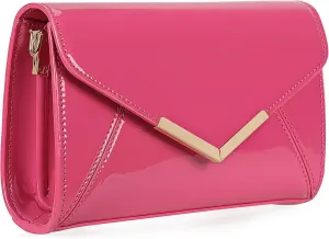 DEXMAY Women Envelope Evening Clutch Handbag Faux Patent Leather Foldover Clutch Bag Formal Purse