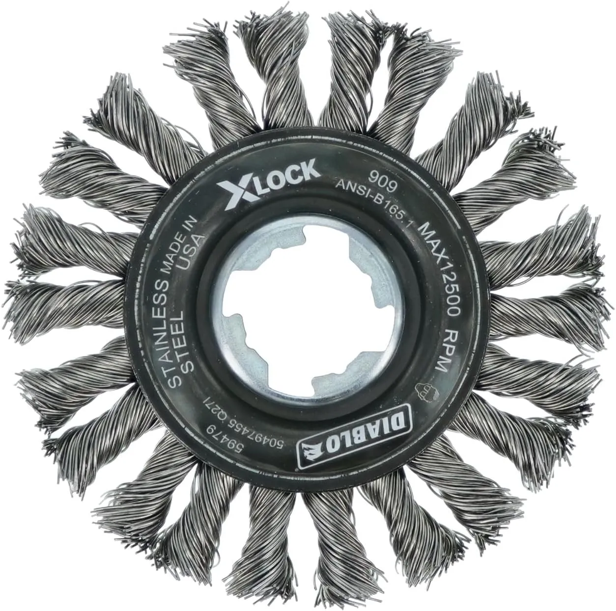 Diablo X - LOCK Stainless Steel Full Cable Twist Wheel - 4" Diameter, .20" Wire Gauge, 12500 Max RPM - DWW400XFCS01F