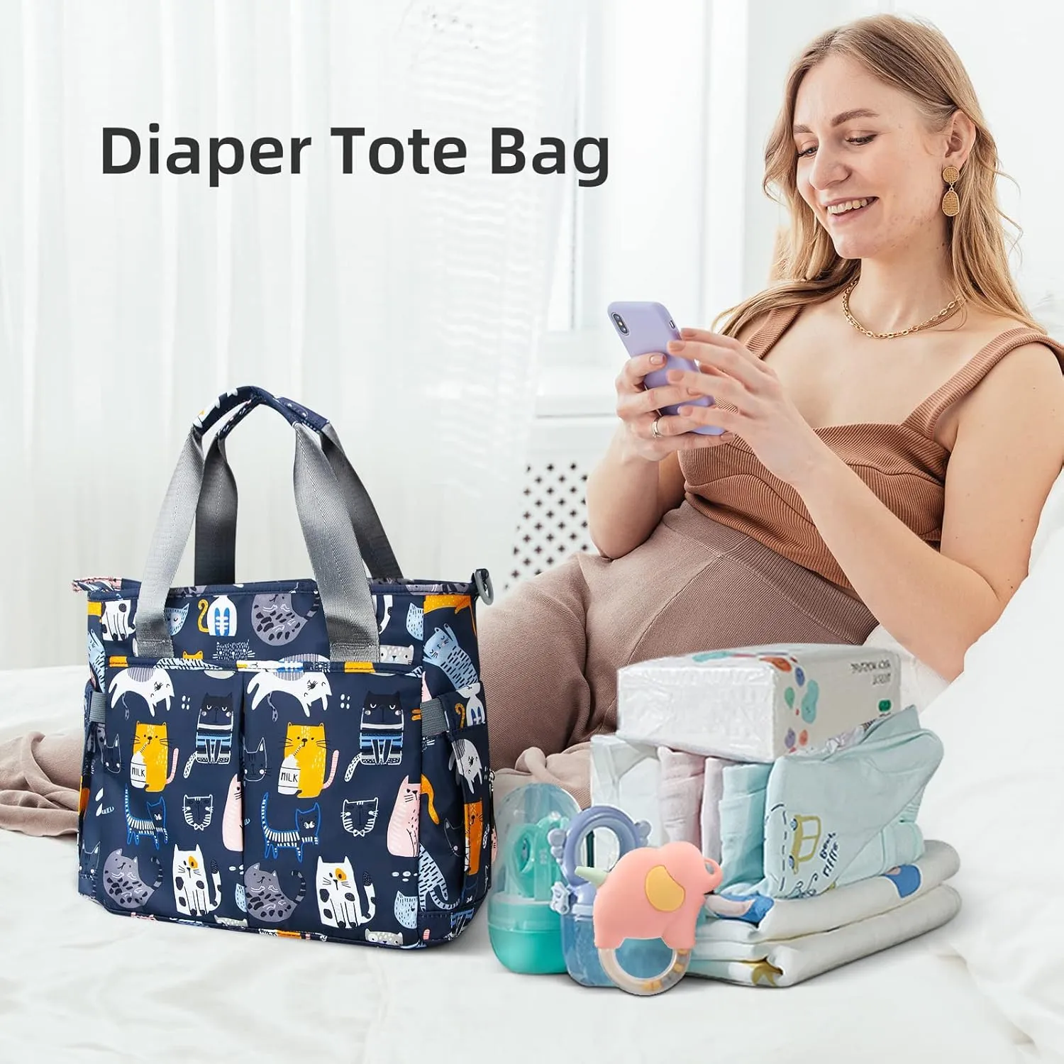 Diaper Bag Tote Satchel Waterproof Messenger Diaper Bags for Mom and Dad Multifunction Large Travel Tote Bags (Cat Paradise)