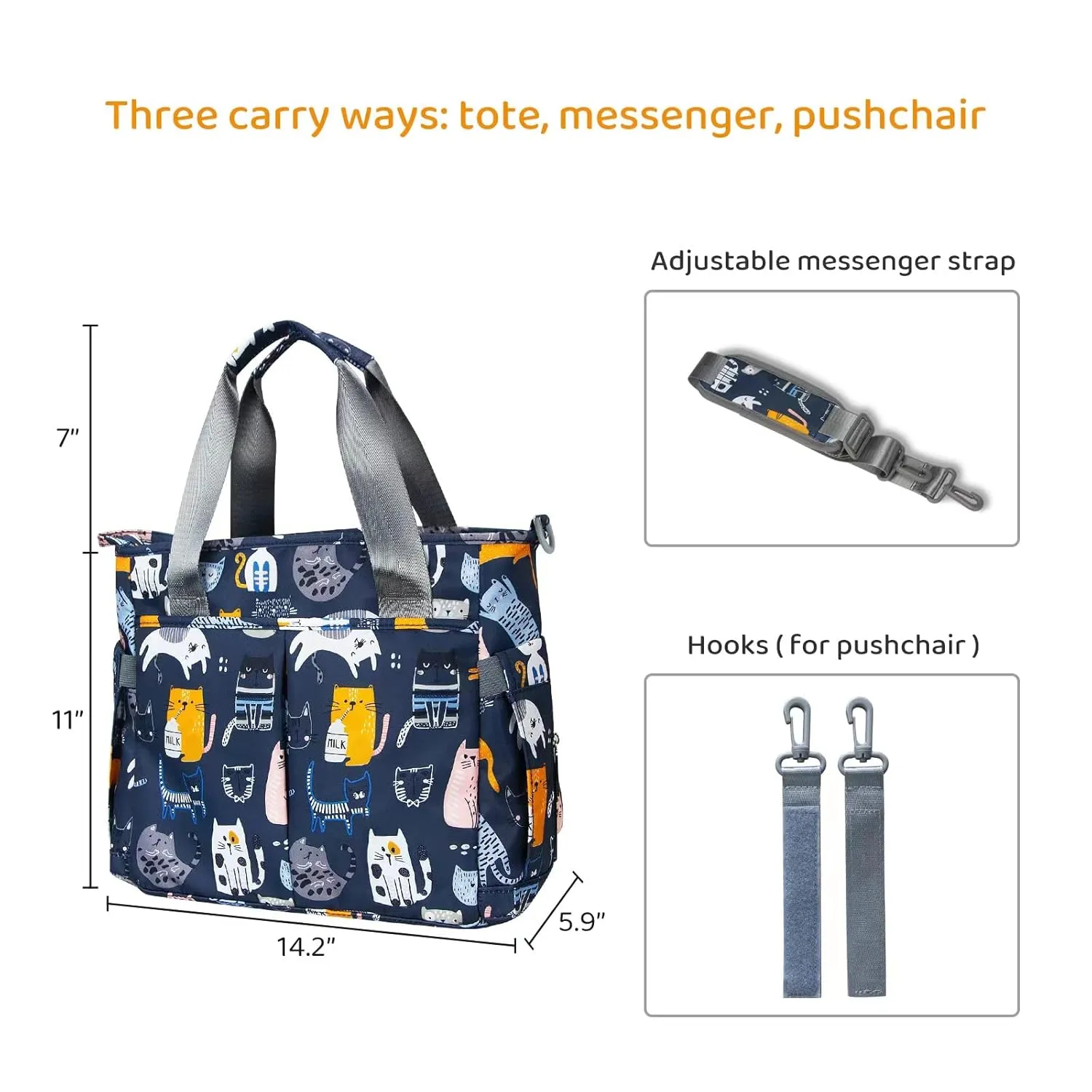 Diaper Bag Tote Satchel Waterproof Messenger Diaper Bags for Mom and Dad Multifunction Large Travel Tote Bags (Cat Paradise)
