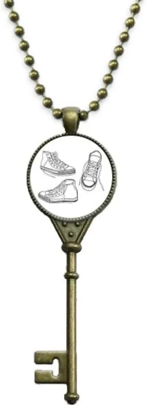 DIYthinker Hand Painted White Canvas Shoes Key Necklace Pendant Tray Embellished Chain