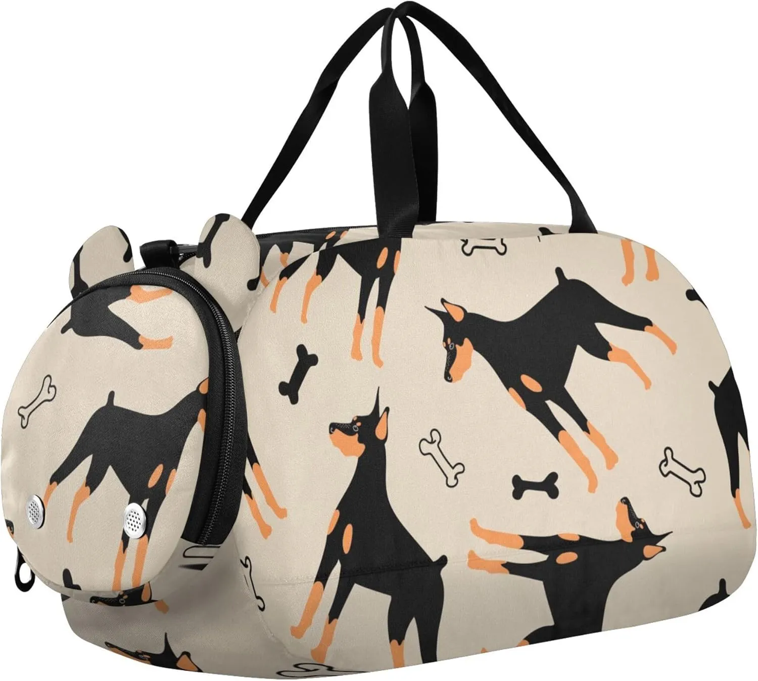 Doberman Dogs Bones Sports Duffle Bag for Girls Boys Kids, Gym Bag with Shoe Compartment, Kids Travel Overnight Weekender Shoulder Bag