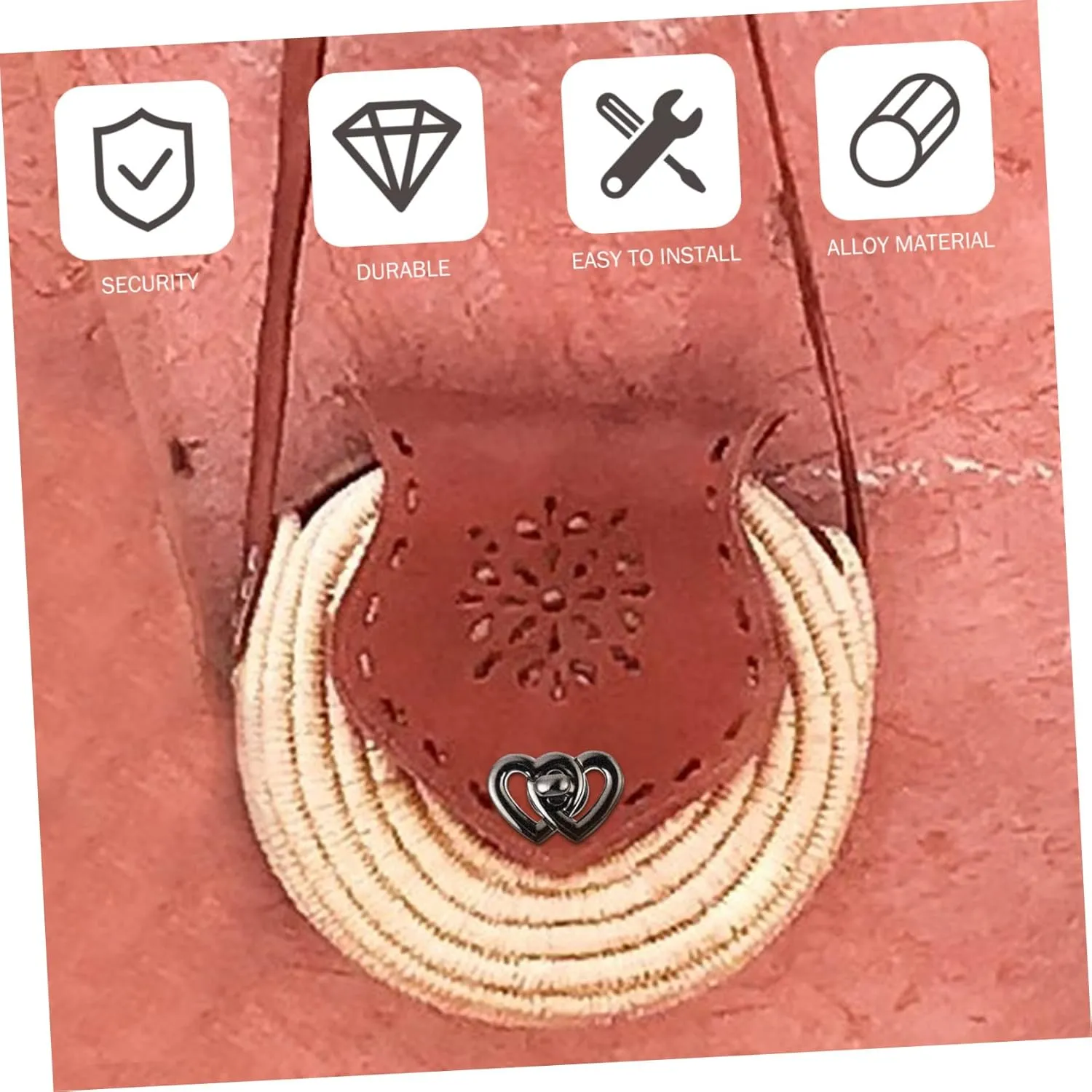 DOITOOL 2sets Metal Handbag Turn Locks Heart Shape Handbag Locks Mini Buckle DIY Accessories Strong for Long Use 4pcs*2