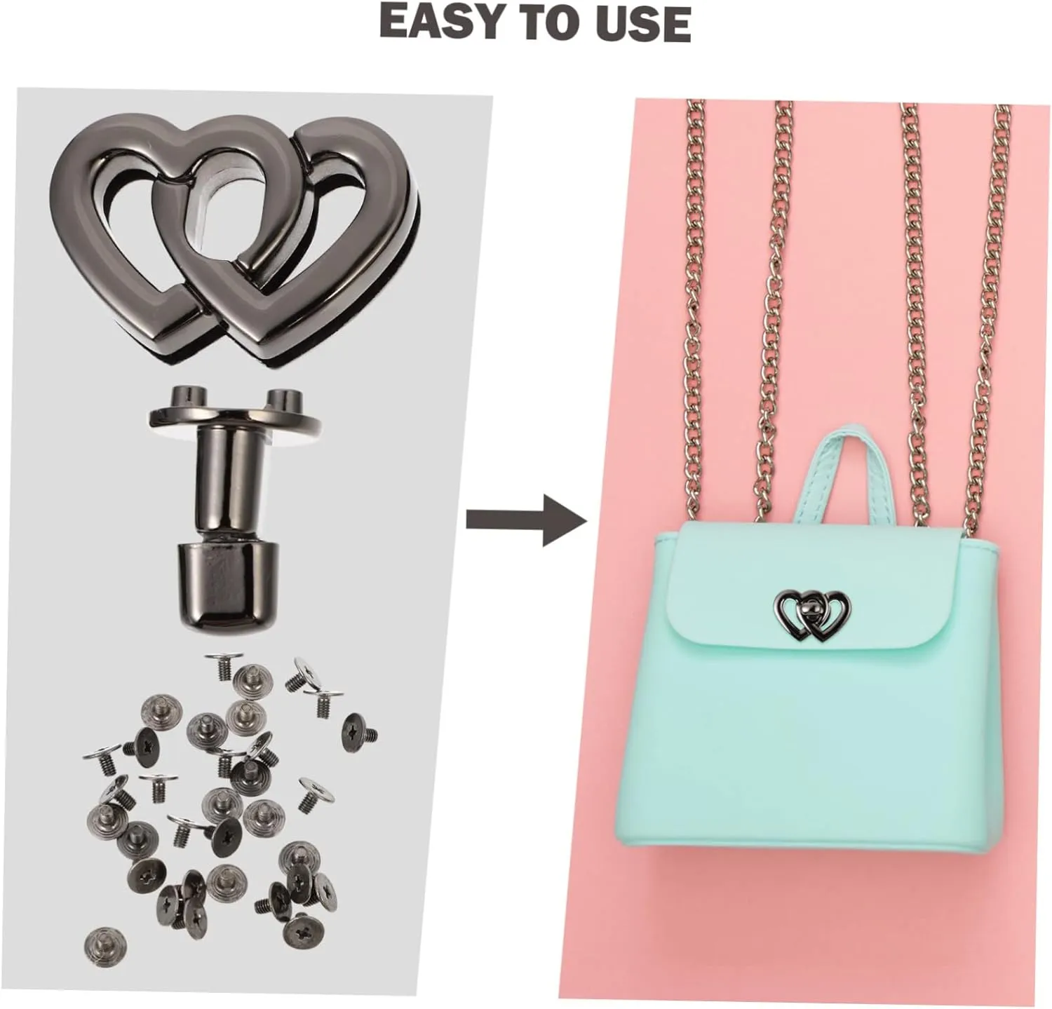 DOITOOL 2sets Metal Handbag Turn Locks Heart Shape Handbag Locks Mini Buckle DIY Accessories Strong for Long Use 4pcs*2