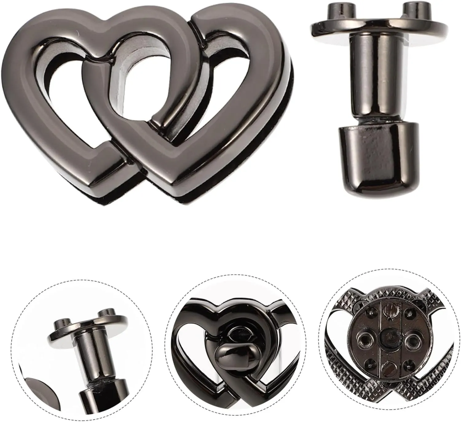 DOITOOL 2sets Metal Handbag Turn Locks Heart Shape Handbag Locks Mini Buckle DIY Accessories Strong for Long Use 4pcs*2