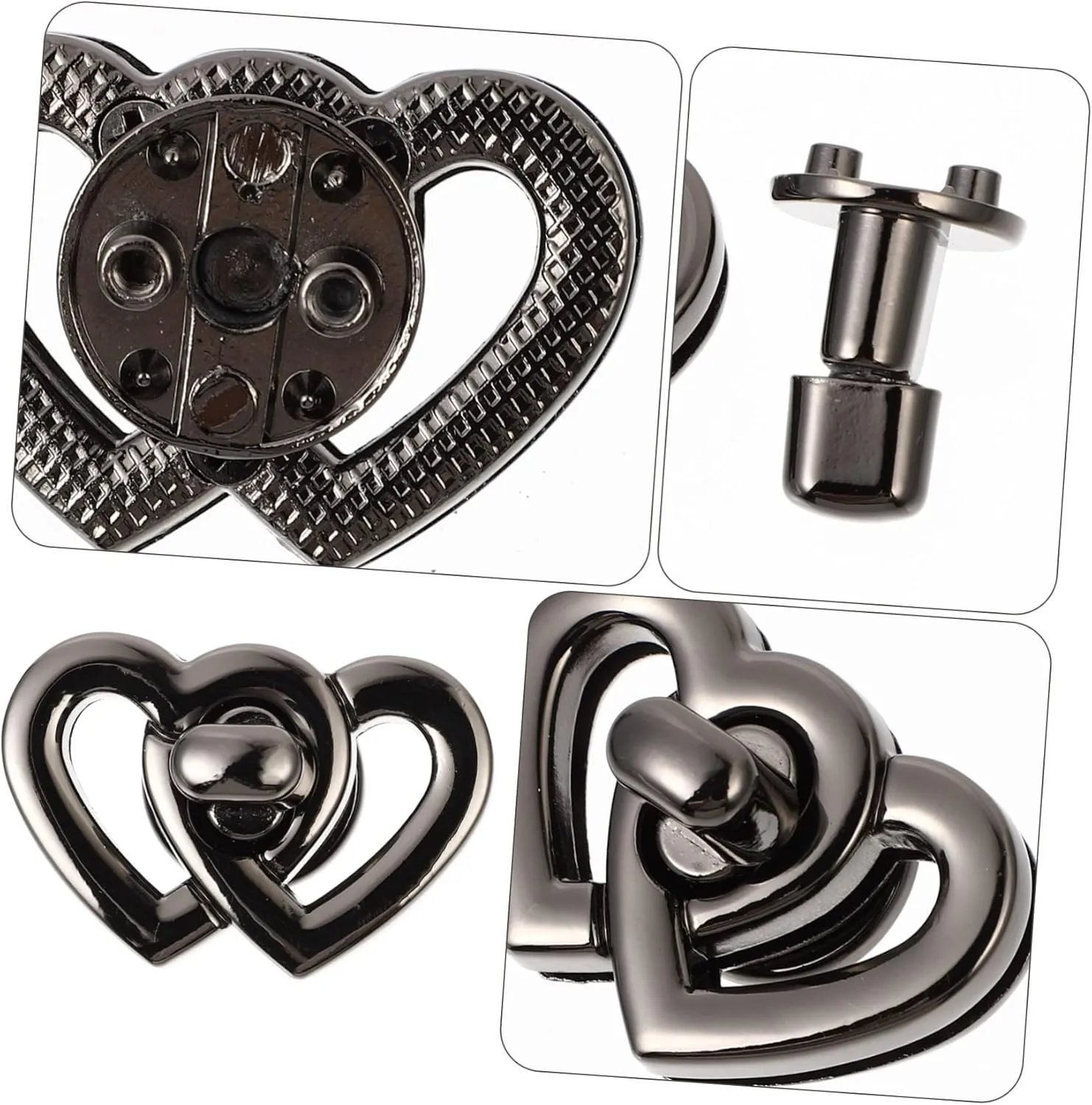 DOITOOL 2sets Metal Handbag Turn Locks Heart Shape Handbag Locks Mini Buckle DIY Accessories Strong for Long Use 4pcs*2