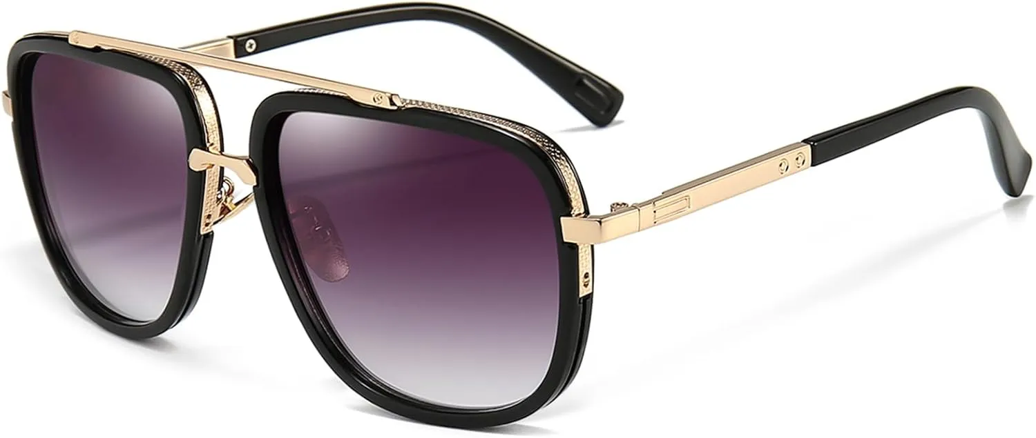 Dollger Oversized Square Aviator Sunglasses for Men Pilot Shades Gold Frame Retro Sun Glasses