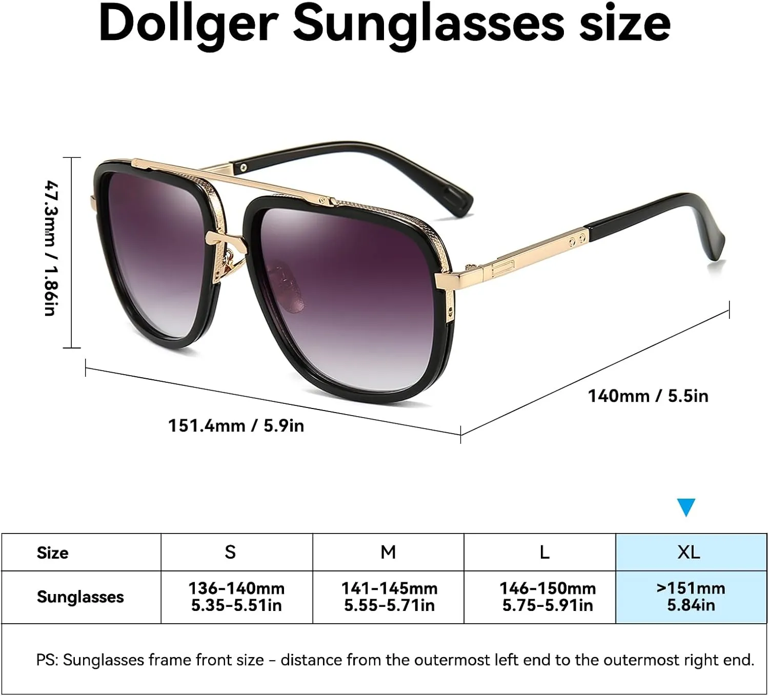 Dollger Oversized Square Aviator Sunglasses for Men Pilot Shades Gold Frame Retro Sun Glasses