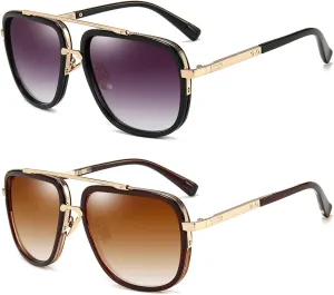 Dollger Oversized Square Aviator Sunglasses for Men Pilot Shades Gold Frame Retro Sun Glasses