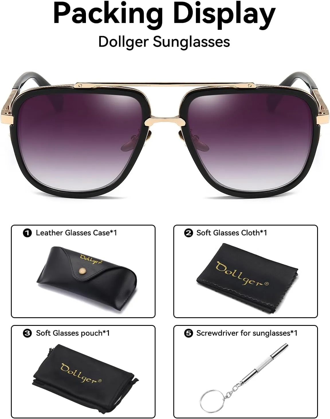 Dollger Oversized Square Aviator Sunglasses for Men Pilot Shades Gold Frame Retro Sun Glasses