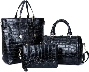 Downupdown 3PC Handbags and Purse for Women Top Handle Bags Satchel Shoulder Totes Boston Bag Wallet Crocodile Pattern Set